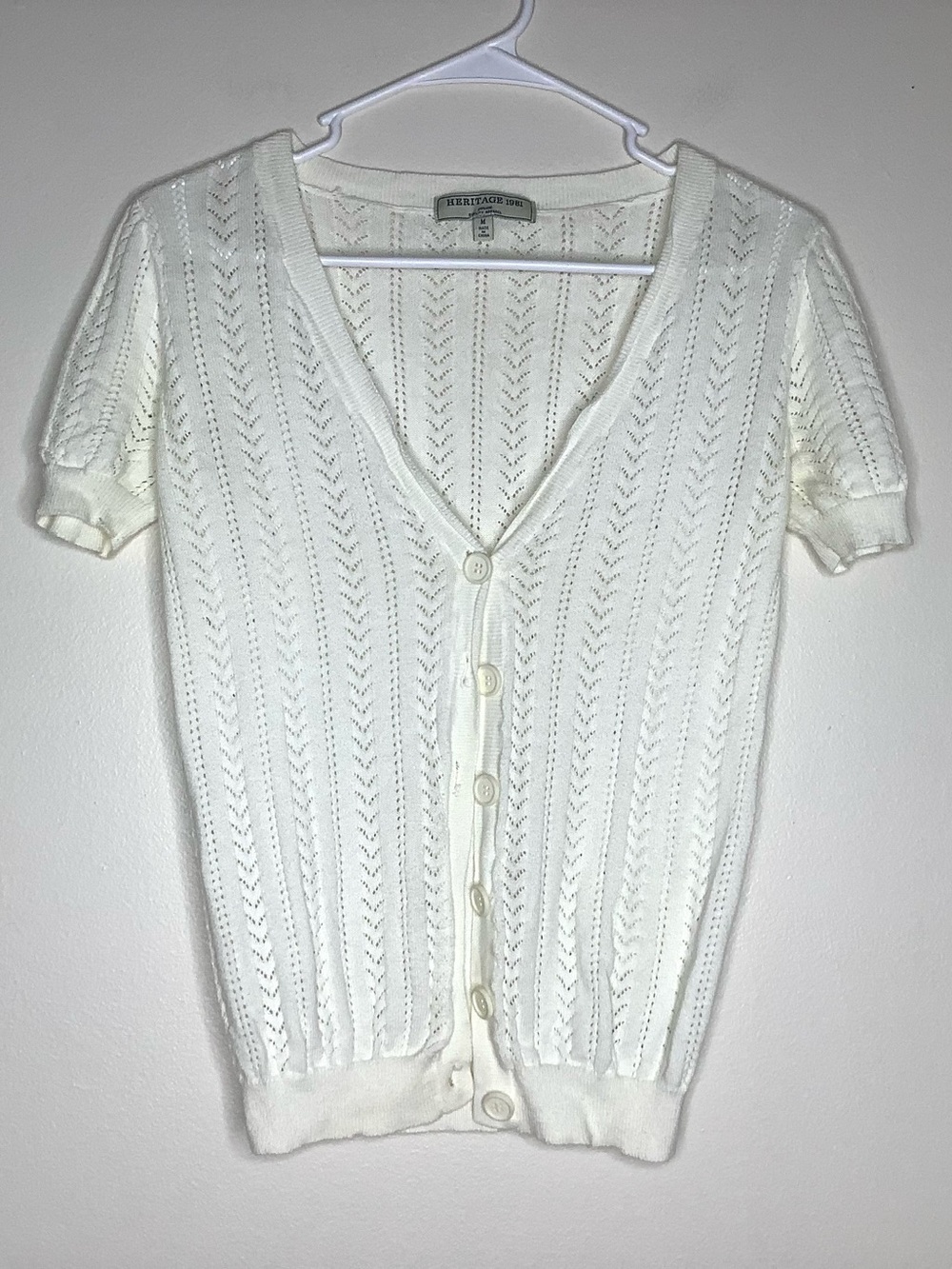 < Heritage 1981 Knit Short Sleeve Sweater Cardigan Size Medium >